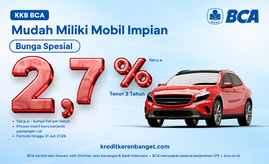 Penawaran Bunga KKB BCA 2,7% Flat.p.a Tenor 3 Tahun